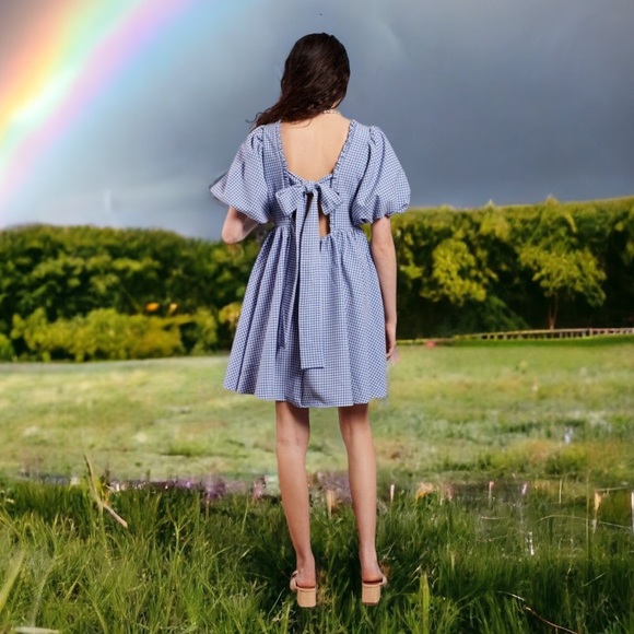 Sister Jane Dresses & Skirts - Sister Jane Pebble Gingham Mini Dress in Blue/White Sz 16